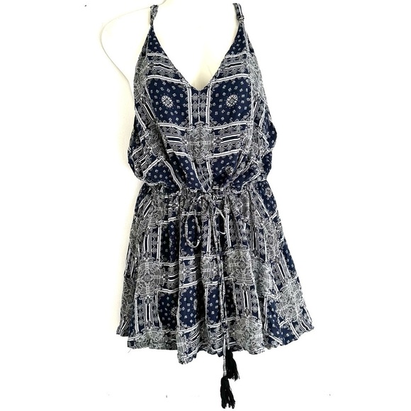 Anthropologie SEA GYPSIES Blue White Bowie boho Mini Dress M - Picture 1 of 7
